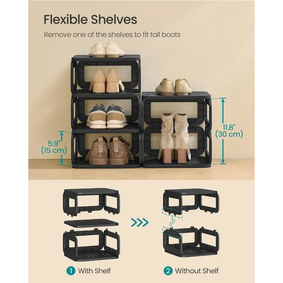 Shoe Rack Shoe Organizer 6 Shelves Shoe Storage Narrow Shoe Shelf Open Shelf for Entryway Living Room Bathroom SpaceSaving Ink