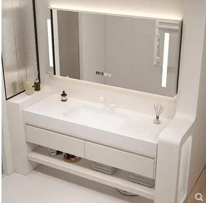 Whole Washbin Bathroom Cabinet Combination Simple Wash Basin Curved Countertop Bathroom Customization Washstand