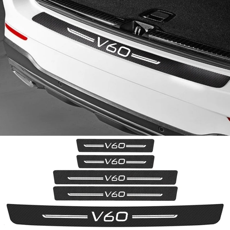 

Carbon Fiber Car Threshold Stickers Door Sill Scuff Plate for Volvo V60 Logo 2000-2023 Rear Trunk Bumper Guard Strips Styling