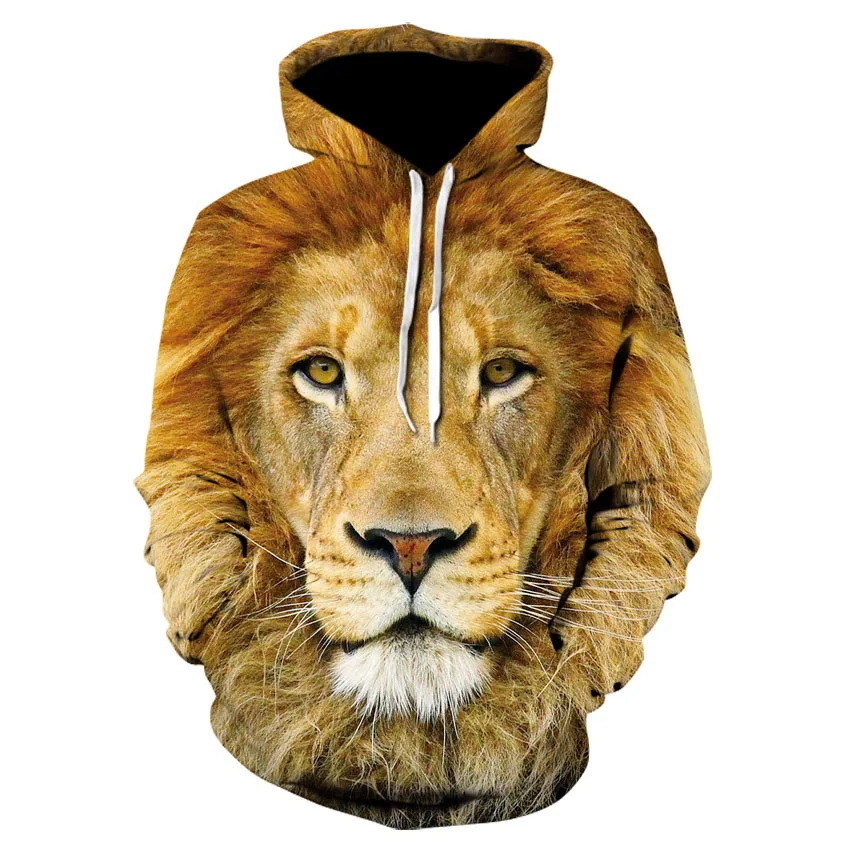 

2021 Animal Print Hood Coat for Men New 3d Lion Hood Coat for Autumn Street Coat with Hood Fashion