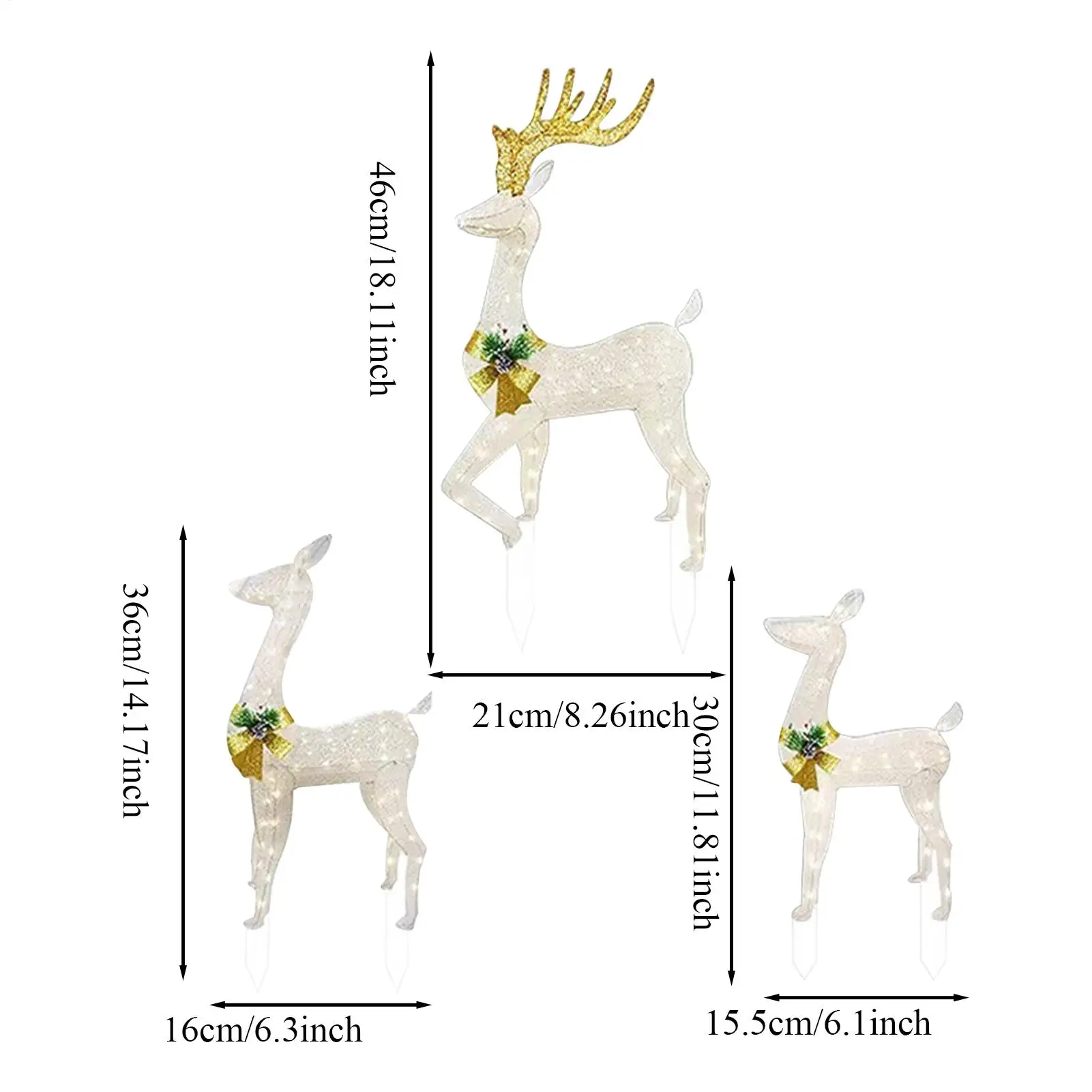 Outdoor Christmas Decorations Stakes Realistic LED Light Festive Insertion 3 Pieces Yard Reindeer Holiday Decoration For Family