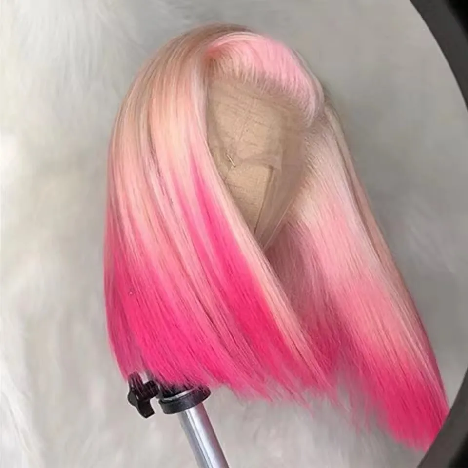 613 Blonde Pink Colored Short Straight Bob Wig for Women 180% Density 13x4 Lace Frontal Transparent Lace Closure human hair Wigs