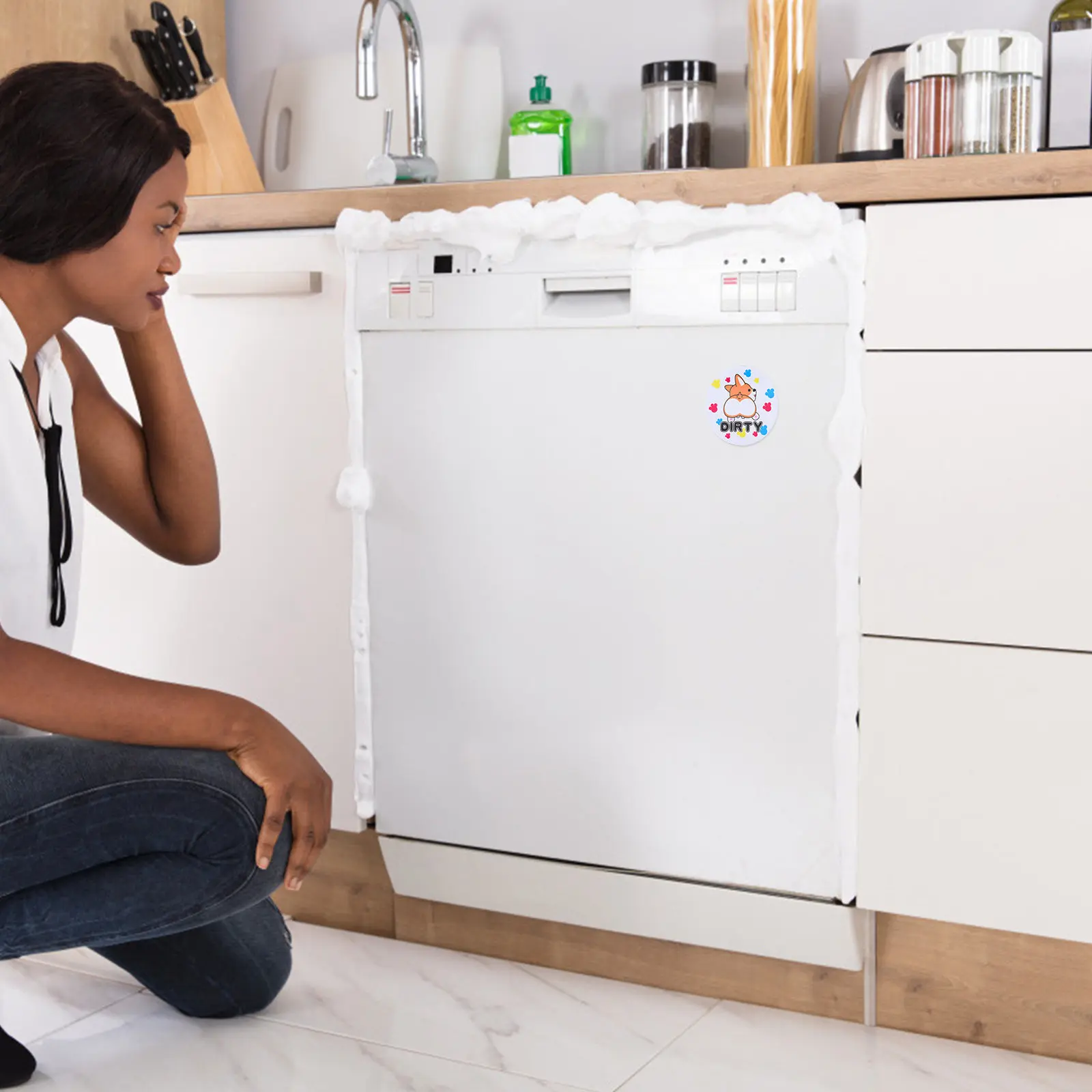 식기세척기 자석형 깨끗/더러운 표시 양면 청소 스티커 자석 식기세척기 세탁실 표시 라벨