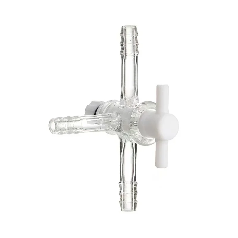 Glass Three-way Piston Exhaust Connector With PTFE Piston Valve Tetrafluoroethylene Adapter Throttle T-shaped Suction Connector