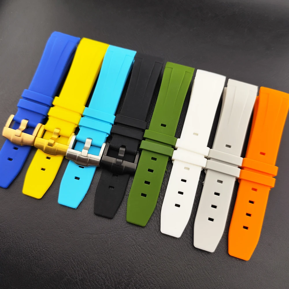 Premium Blue/White 22mm Waterproof Rubber Watch Strap with Stainless Steel Buckle