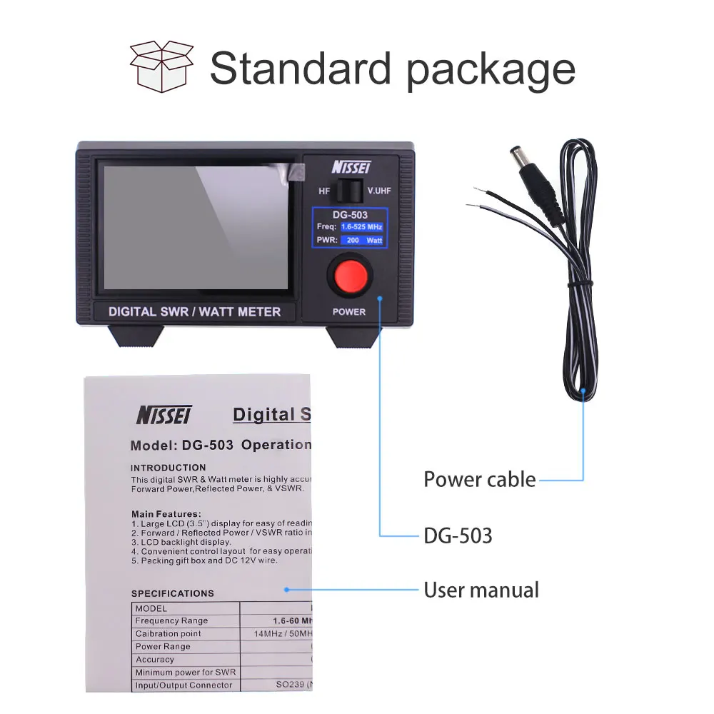 DG-503MAX Nissei Digital SWR/WATT Meter HF VHF UHF Meter 1.6-60MHz/125-525MHz DMR (TDMA)/AM/SSB Measurer Analyze HF Transceiver