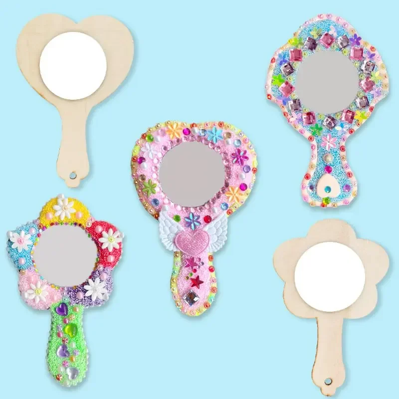 Wooden White Rabbit Craft Material Kit For Children's Toy Mini Mirror DIY Handmade Gift For Teacher's Day Nursery Students