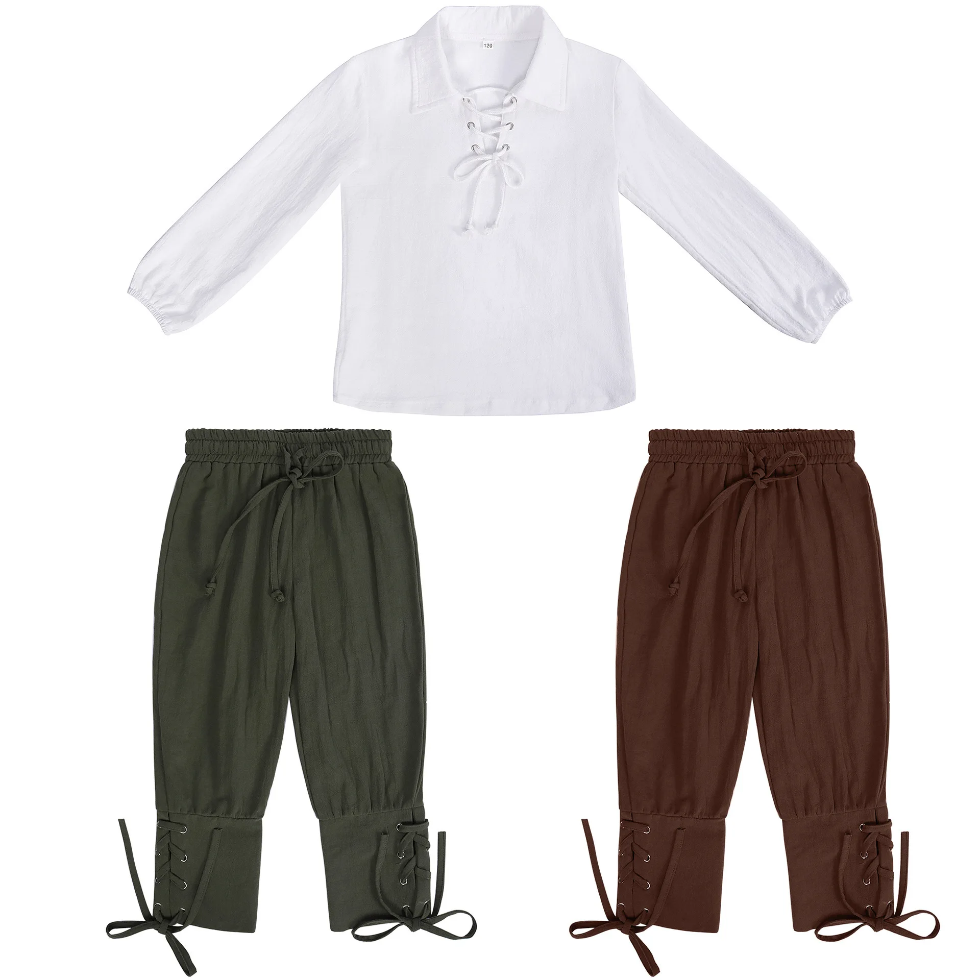 Kids Cosplay Costume Newly Halloween Boys Kids Renaissance Costume Set Medieval Pirate Shirt Pants Viking Costumes Accessories