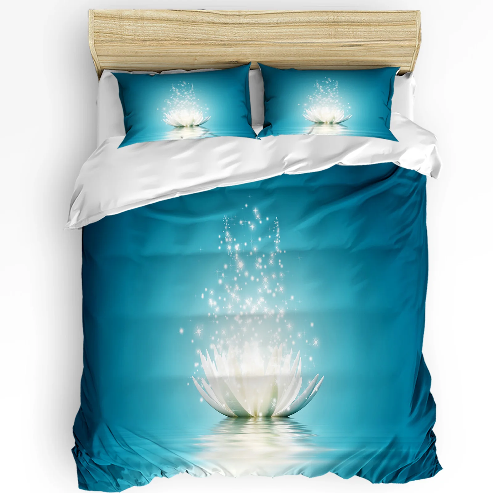 

Flower Lotus Blue Bedding Set 3pcs Boys Girls Duvet Cover Pillowcase Kids Adult Quilt Cover Double Bed Set Home Textile