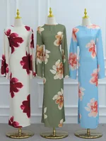 Femmes arabe Eid musulman dubaï Abaya Robe de luxe mode fleur imprimé Robe longue caftan Robe Femme africain Islam vêtements Kebaya 4