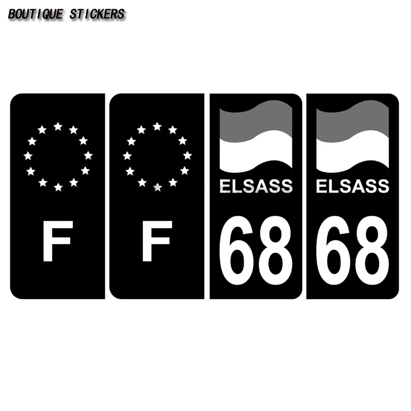 

4Pcs Exquisite License Plate Sticker License Plate Department 68 Black Alsace Elsass Drapeau&F Waterproof Polyethylene Decal