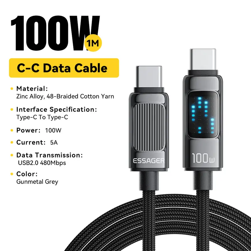 Essager 5A USB C TO Type C Display Cable 100W Fast Charging Data Cord For iPhone15 Realme Huawei Honor Xiaomi  Poco Charger Wire - Image 7