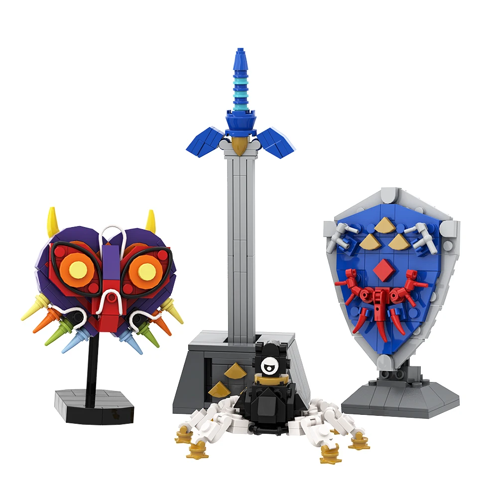 

Gobricks MOC Zeldaed Master Sword Guardian Majora's Mask Shield Bricks Anime Link Character Figures Building Blocks Toys Gift