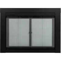 Fireplace Glass Door Large Black Bi-fold Doors Standard Mesh Panel 180 Degree Open Alloy Steel 43.5"L x 33"W Easy Grip Handles 1