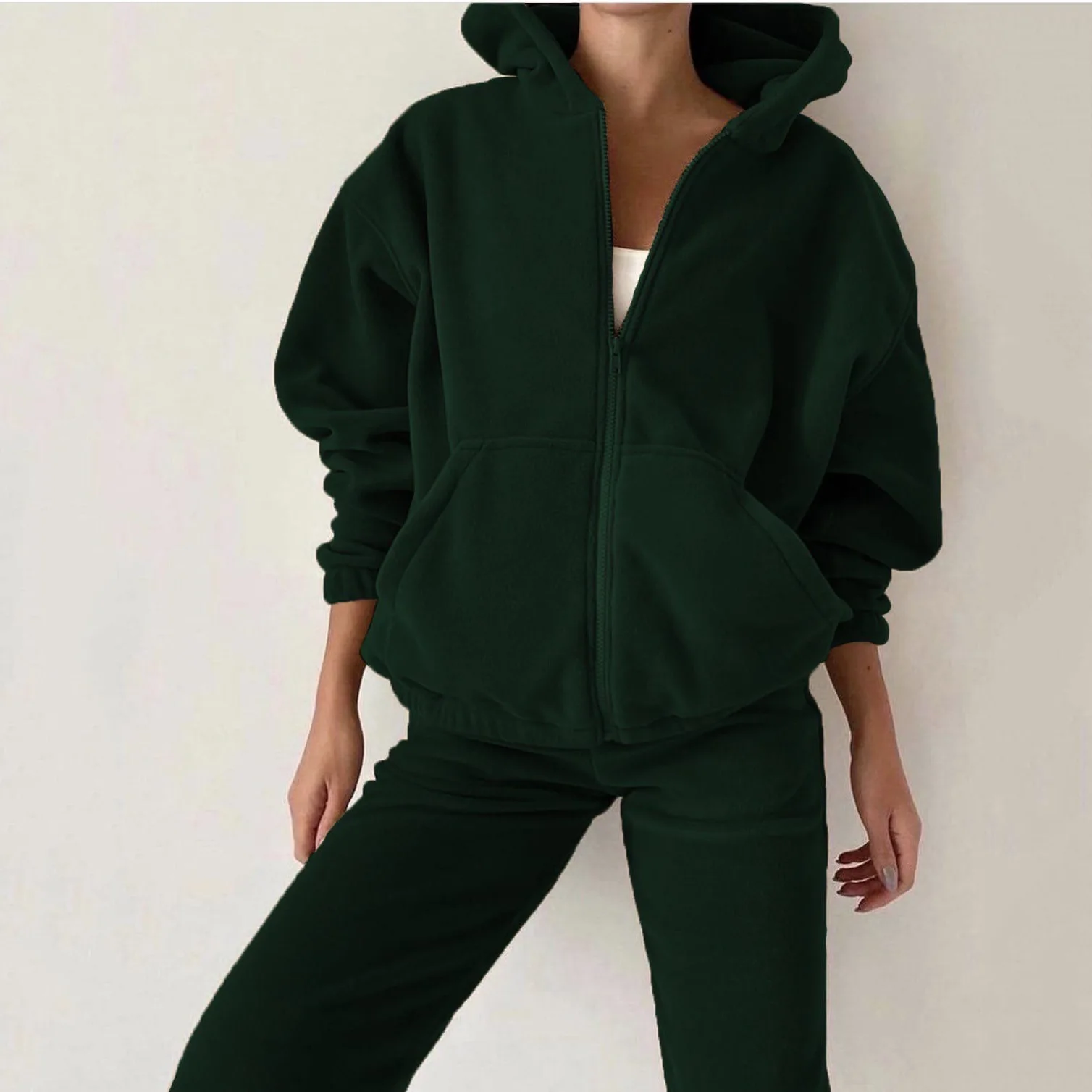 

2 Pcs/Set Lady Tracksuit Heart Print Two-piece Set Thick Casual Solid Color Women Sports Suit Lady Hoodie Suit for School