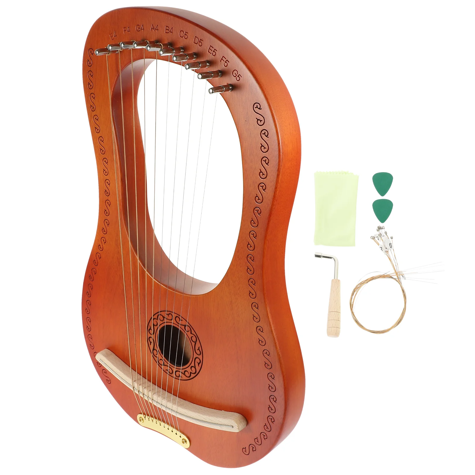 Portable Wood Wood Lyre Harp Lyre Harp Extra Strings Picks Solid Body Retro Style String Instrument Musical Instruments
