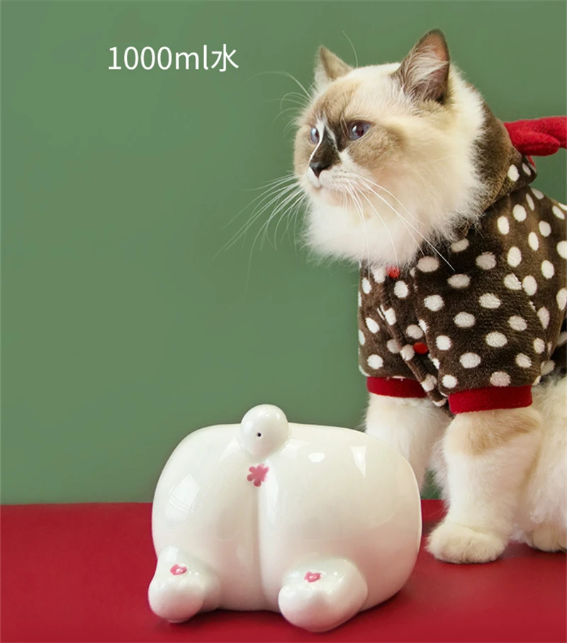 Фото Миска для еды в мультяшном стиле для кошек, керамическая миска для питомцев, животных, приподнятая Лапка, щенков, кошек, матовая, фарфоровая №3
