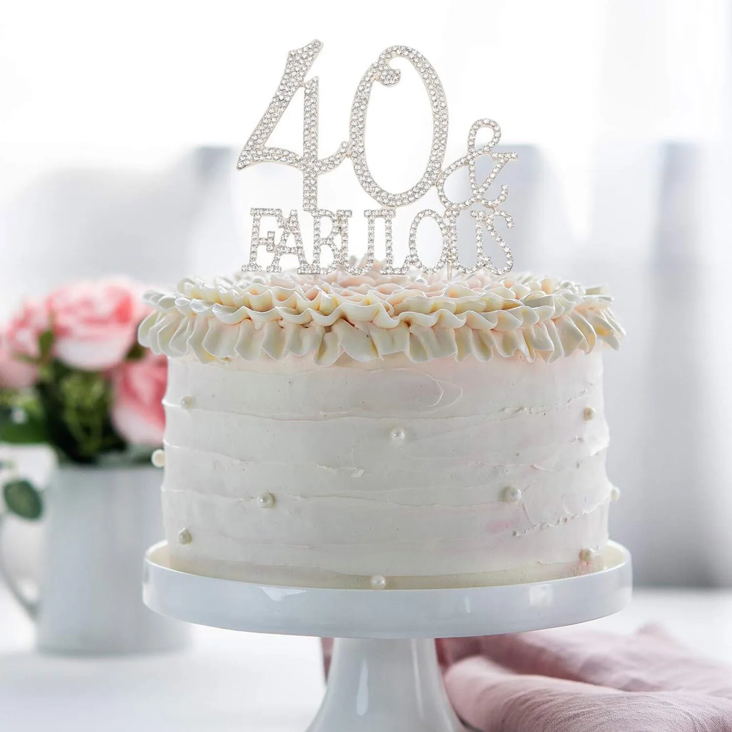 „40 & Fabulous“ Kuchenaufsatz Mit Strass – Goldener Torten-Topper Für 40. Geburtstag, Hochzeitstag Oder Jubiläum, 13x22 Cm