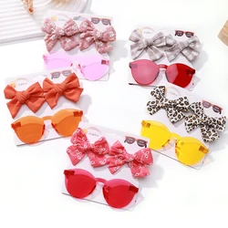 Lovely Bows Hairclips Glasses Set for Kids Lace Embroidered Print Hairpins Girls Vintage Protective Sunglasses Hair Accessories