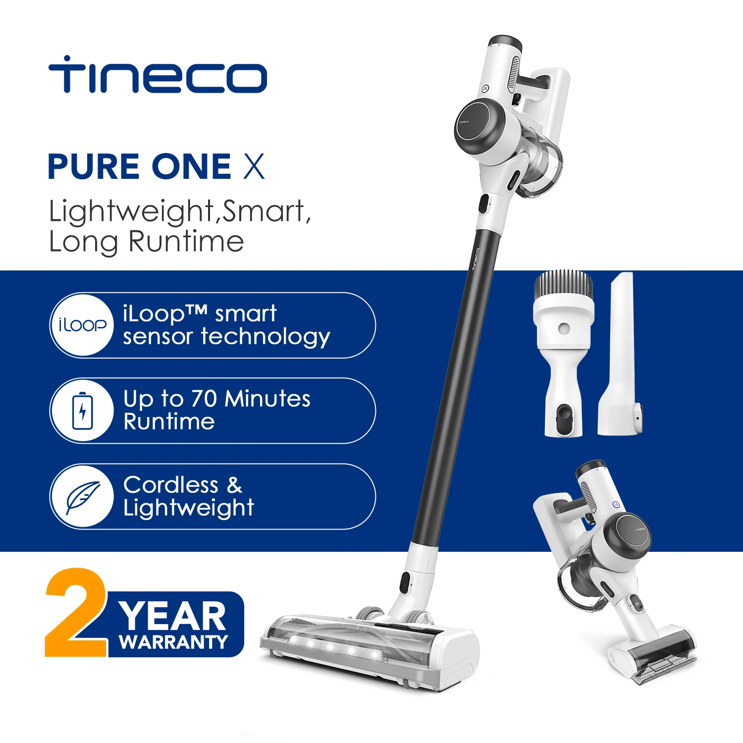 Tineco 퓨어 원 X 스마트 무선 경량 걸레, 가정용 스마트 센서 기술, 핸드 헬드 자동 조정 흡입, 장시간 작동