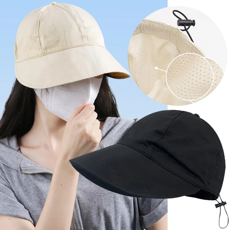 

Foldable Wide Brim Sun Hats Drawstring Adjustable Caps Men Women Beach Hat Summer Breathable Quick-drying Visors Fisherman Cap