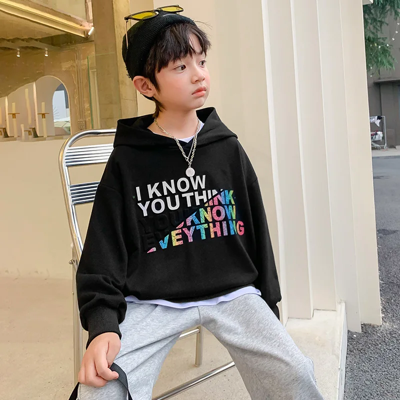 

Kids Boys Clothes Spring Autumn Hoodies Fashion New Tops Children Clothing Letter Print Fake Two Piece Sweatshirts 8 10 12 14Yrs