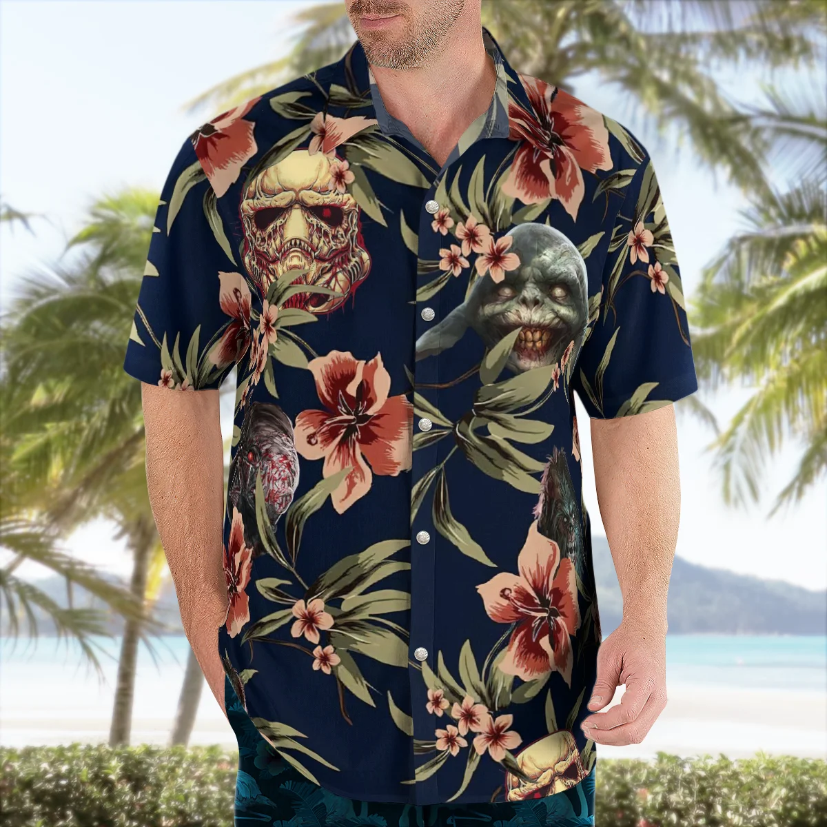 Hawaiian men's short sleeve shirt, large street clothes, 3D, Halloween terror, beach, summer, 5XL, Homme2022