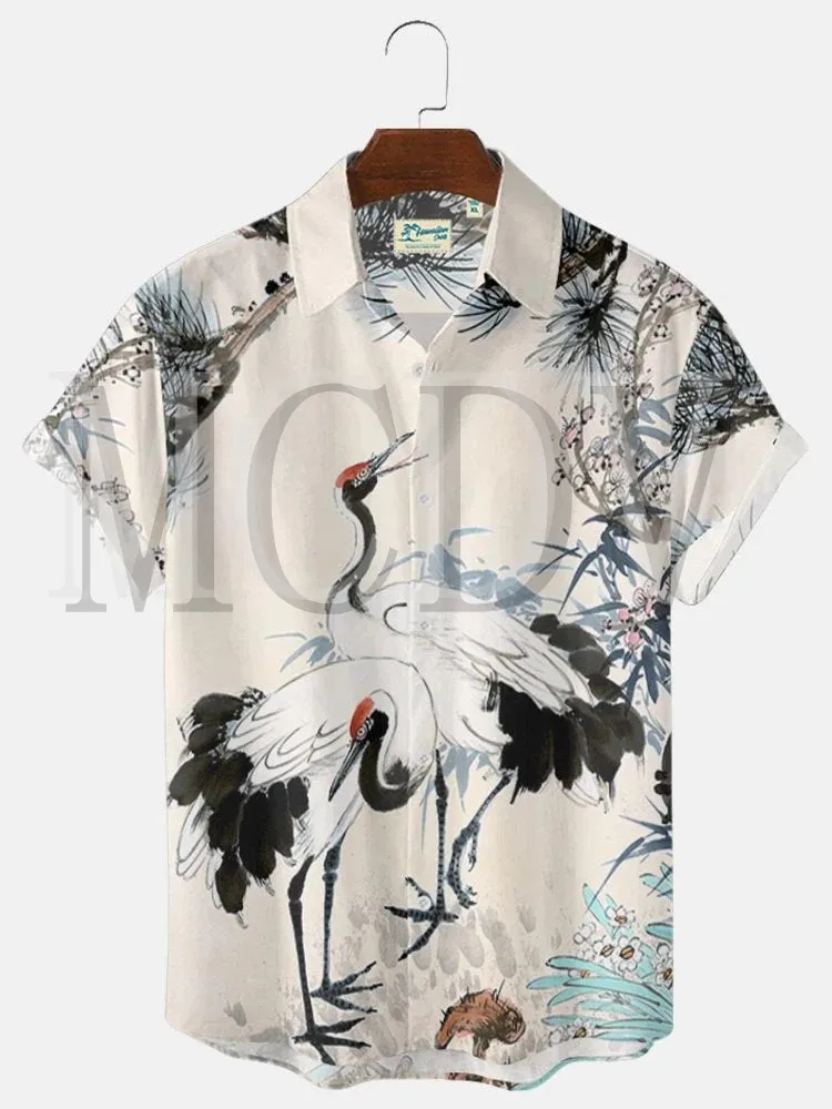 Men's Vintage Hawaiian Shirts Chinoiserie Oriental Art Pattern Japanese Wrinkle Free Tops Women for Men shirts