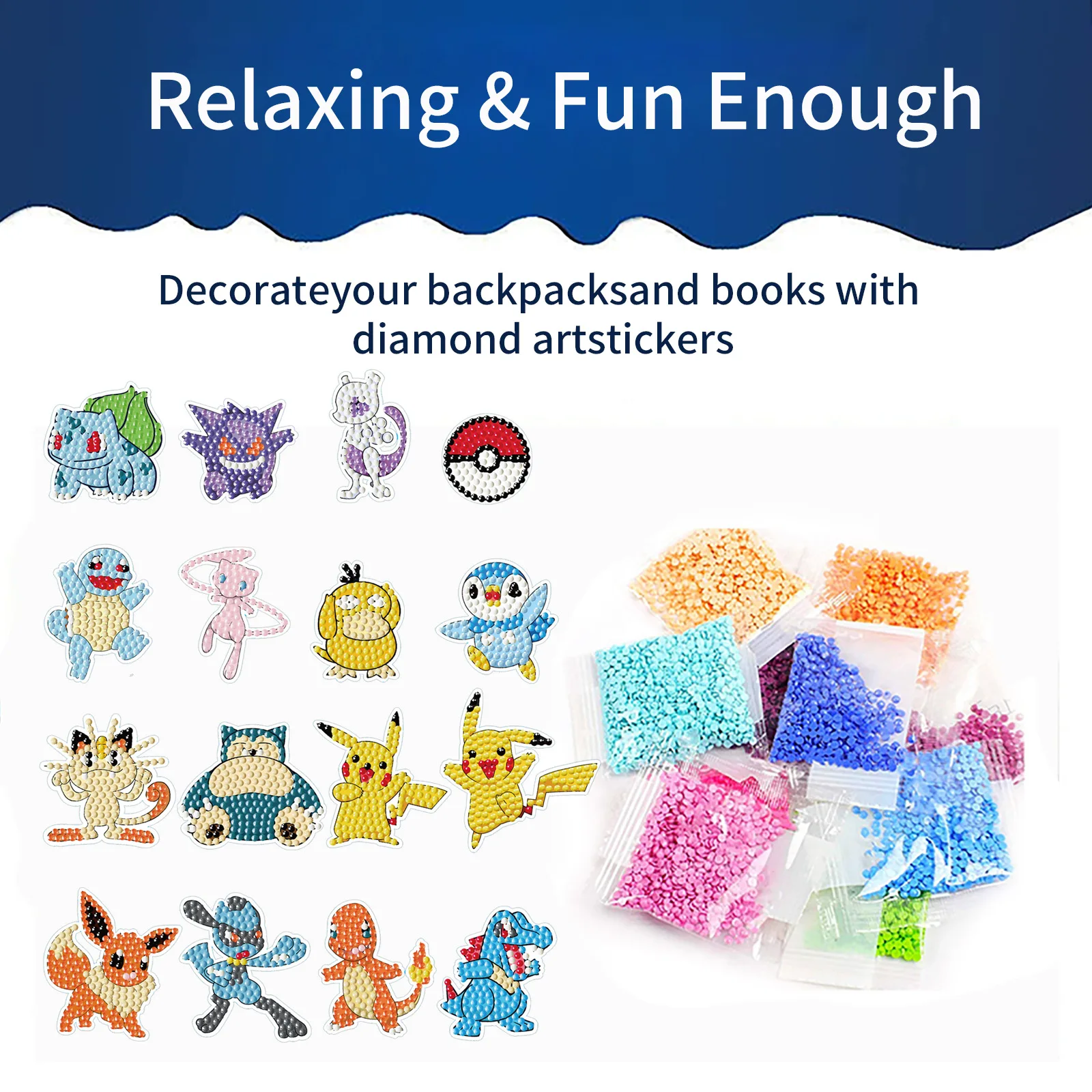 Diamond Painting Stickers Cartoon Game Pikachu DIY Casual Stickers Handmade Lovers School Bag Decoration Paintings