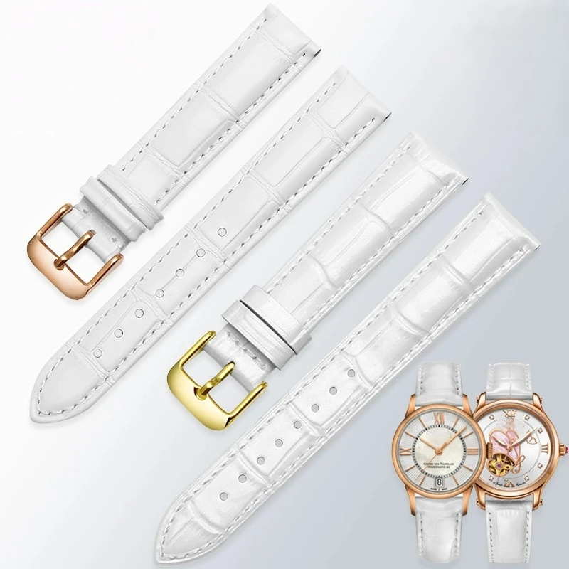 Elegant Women's Genuine Leather Watchband with Rose Gold Metal Buckle – White Strap in Multiple Sizes