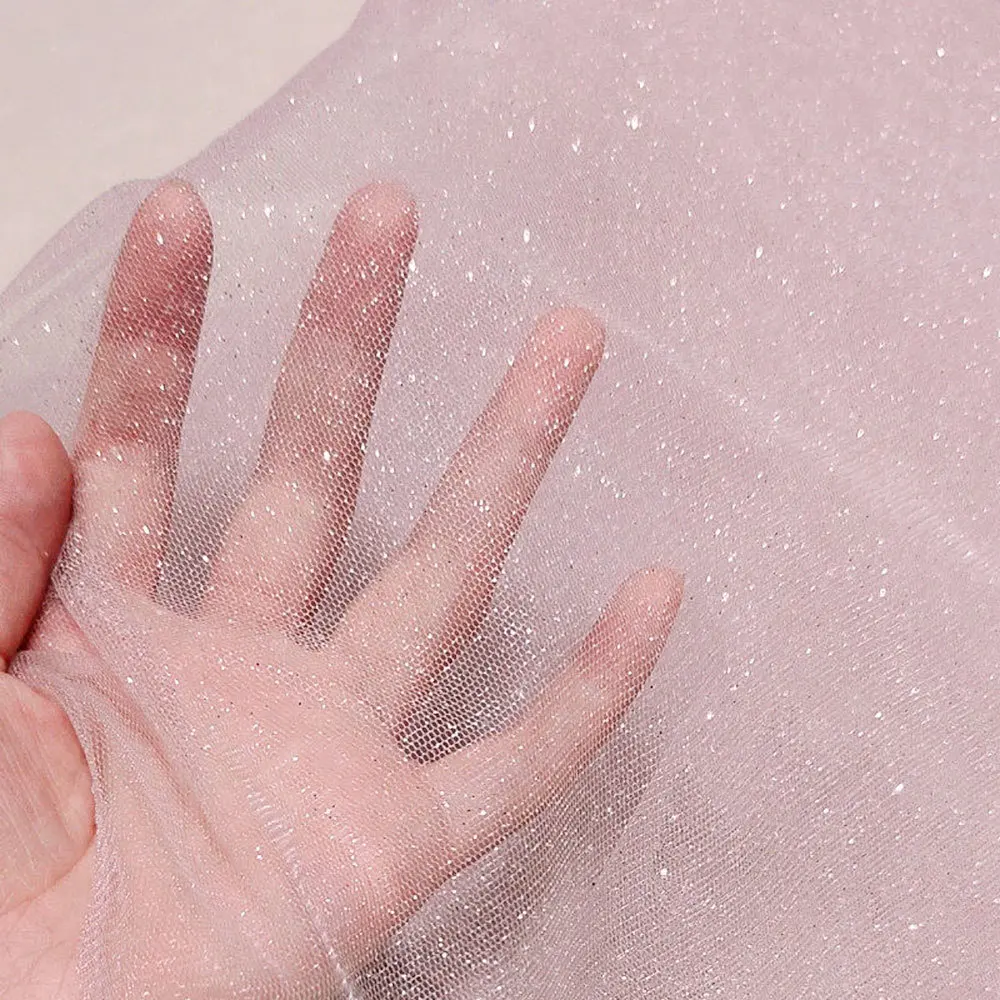 Silver Glitter Sequin Tulle Fabric for DIY Crafts and Event Decor