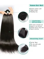 Extensions de cheveux humains vierges 100% bruts, lisses, 30-40 pouces, 12A, noir naturel brésilien, lot de 4 mèches, non traités, pour crochet. 4