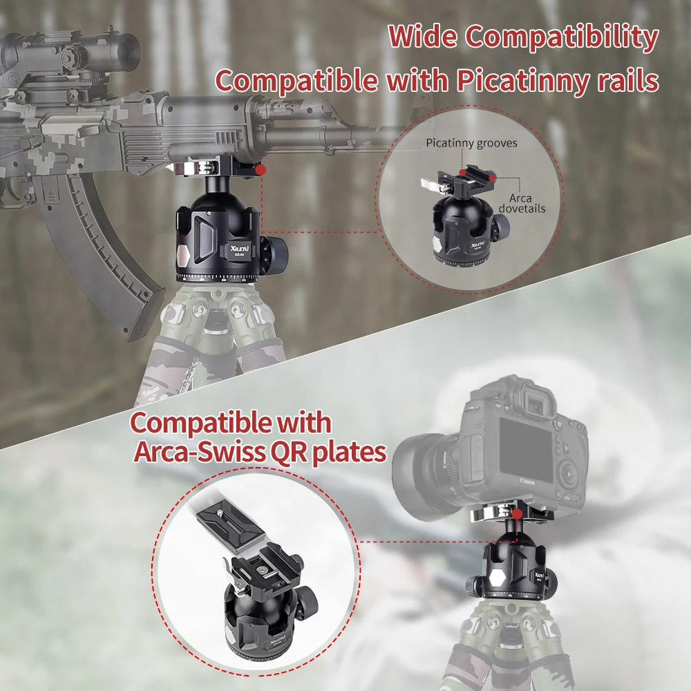 COBONE Tripod Ball Head Compatible with Arca Swiss and Picatinny Panoramic Ball Head Mount Adapter for Hunting and Photography