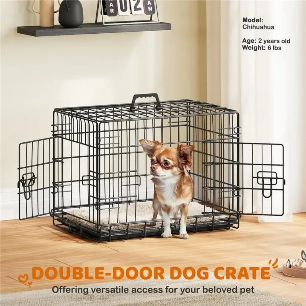 Dog Crate for Dogs with 2 Doors, Detachable Handle, Foldable Metal Wire, Waterproof & Leaky-Proof Tray, Ideal for All Stages