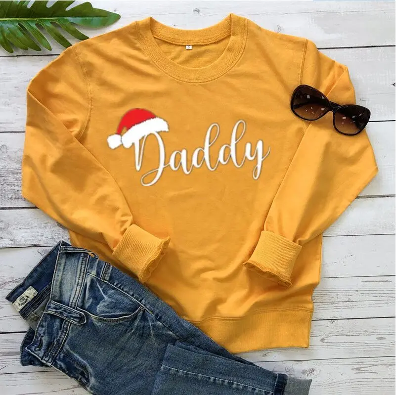 Christmas Family Sweatshirt, Santa Hat Sweater, Matching Long Sleeve Top Shirt Fashion 100% Cotton Sweatshirt top Drop Shipping