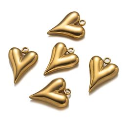 Set of 5 Gold Heart Charms - Stainless Steel 3D Love Dangle Pendants for Jewelry Making and Crafting (Gold)