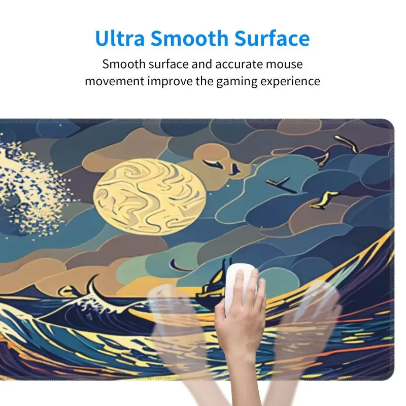 Personalizado Impressão hd Mousepad Japão Arte Grandes Ondas Mouse Pad de Borracha Playmat Borda de Bloqueio Não-deslizamento Escritório Computador Ratos Pads Xxl Novo pc - Imagem 5