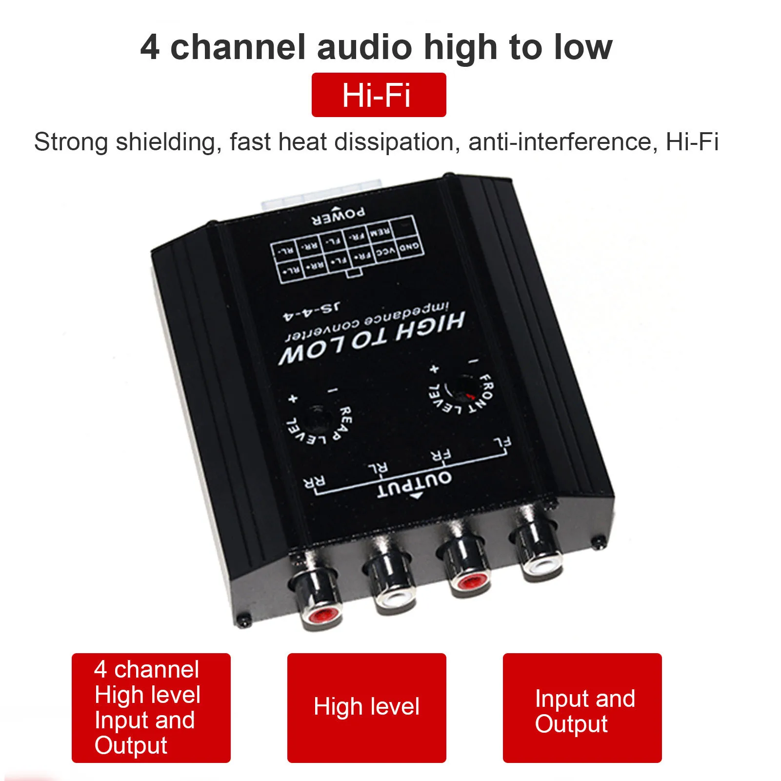 Car Audio Amplifier Box 12V 4 Channel Audio Impedance Converter High To Low RCA Line Car Stereo Radio Speaker Frequency Filter