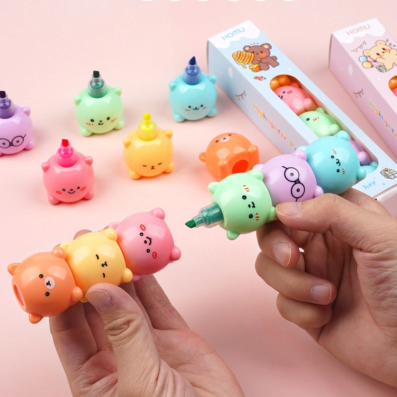 

Маленький толстый медведь, 5 цветов, хайлайтер, мультяшный милый творческий ученический маркер для учетной записи, витринный бокс