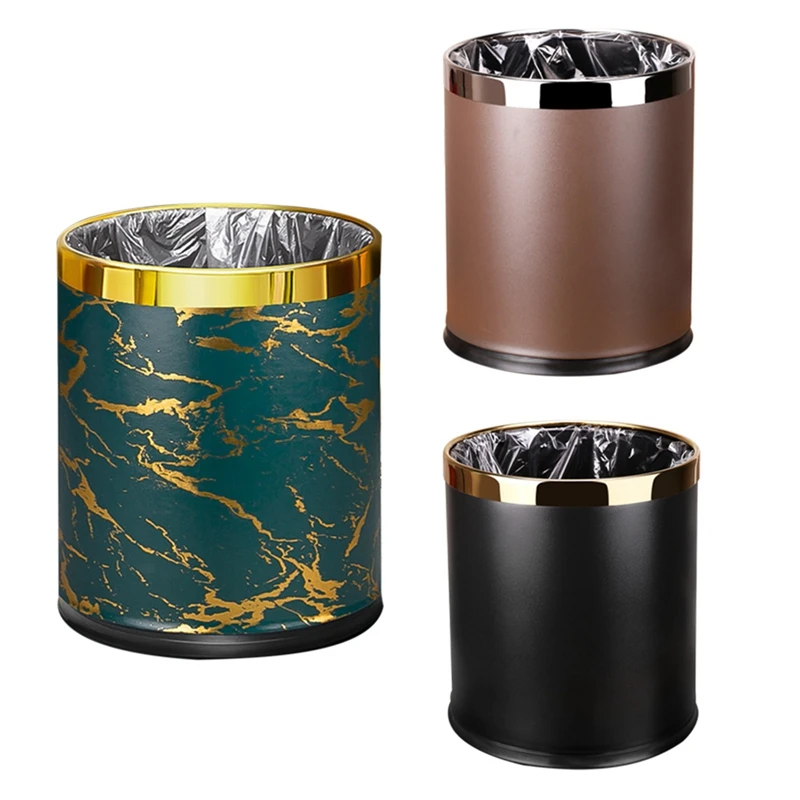 

Luxury Metal Round Shape Trash Can With Home Office Wastebasket-Garbage Can Without Cover - Kitchen Waste Bins