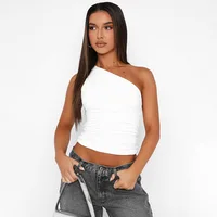 Solid Color One Shoulder Backless Shrink Tank Top T-Shirt Candy Color Tight Sexy Sleeveless Neckless Slim Casaul Top - Image 4