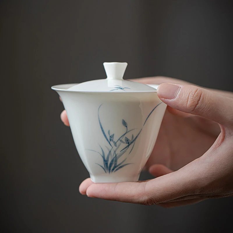 Tea Set Porcelain Hand-painted Orchid Gaiwan Cover Bowl Ceramic