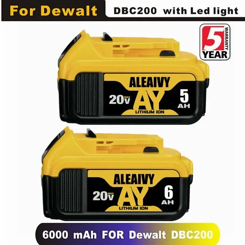 

Original 20V 6.0Ah MAX Power Tool Replacement Batteries for DeWalt DCB184 DCB181 DCB182 DCB200 18Volt 20v lLi ion Battery 18650