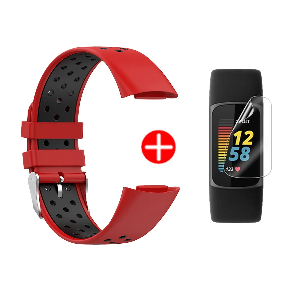 Silicone Watch Strap For Fitbit Charge 5 correa Smartwatch Colorful Wristband Bracelet Band+Screen Protector soft film Cover 