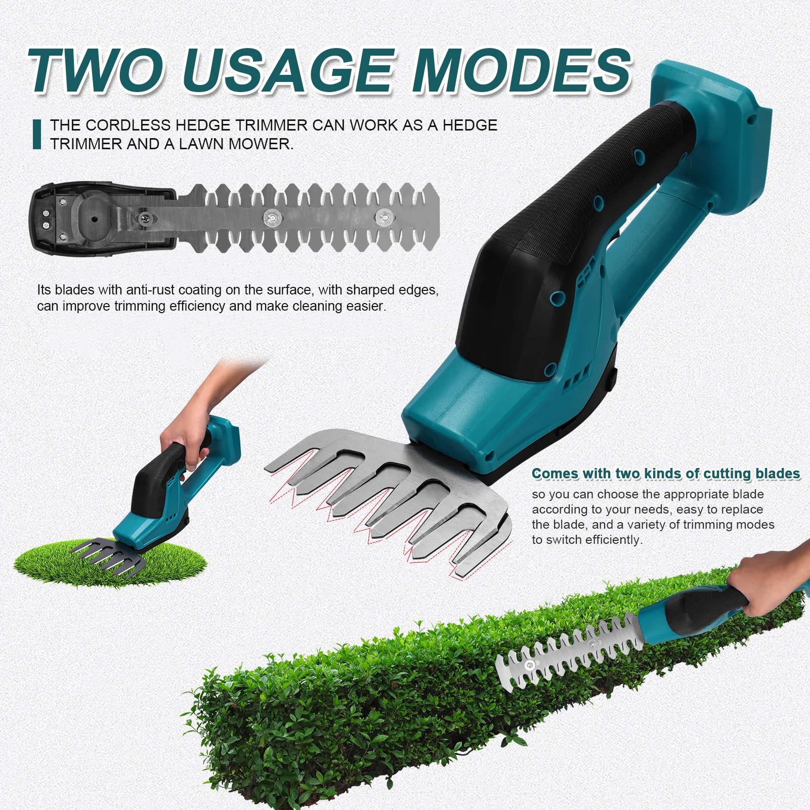 2 in 1 Cordless Hedge Cutter Electric Grass Trimmer Garden Branch Pruning Shears Lawn Hedge Fence Weeder Mower Gardening Tool 4