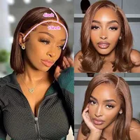 13X4 chocolat brun droite Bob perruque 4X4 soyeux droite HD dentelle frontale perruque naturel délié pré plumé cheveux humains 100% 16 pouces 3