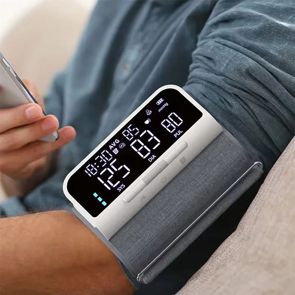Full Upper Arm blood pressure monitor Rechargeable Digital Three Color LCD large Screen With Voice