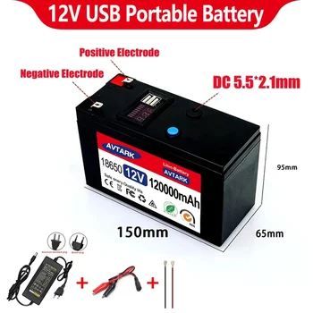 2024 Upgraded LiFePO4 Lithium Battery 12V 120Ah Portable Rechargeable Battery Built-in 5V 2.1A Usb Power Display Port Charging