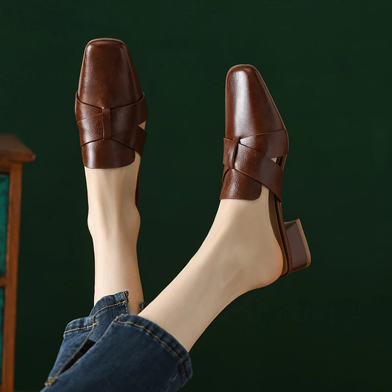 

2023 Spring and Autumn Women's Mueller Shoes Genuine Leather Summer Sandals and Slippers fashion Headband Decorative Sandals