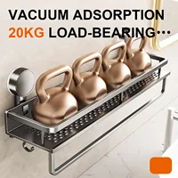 พื้นที่อลูมิเนียมดูดถ้วยห้องน้ํา Rack No-Punch Wall Mount ชั้นวางของฝักบัวขนาดใหญ่ความจุ Strong รับน้ําหนัก 2